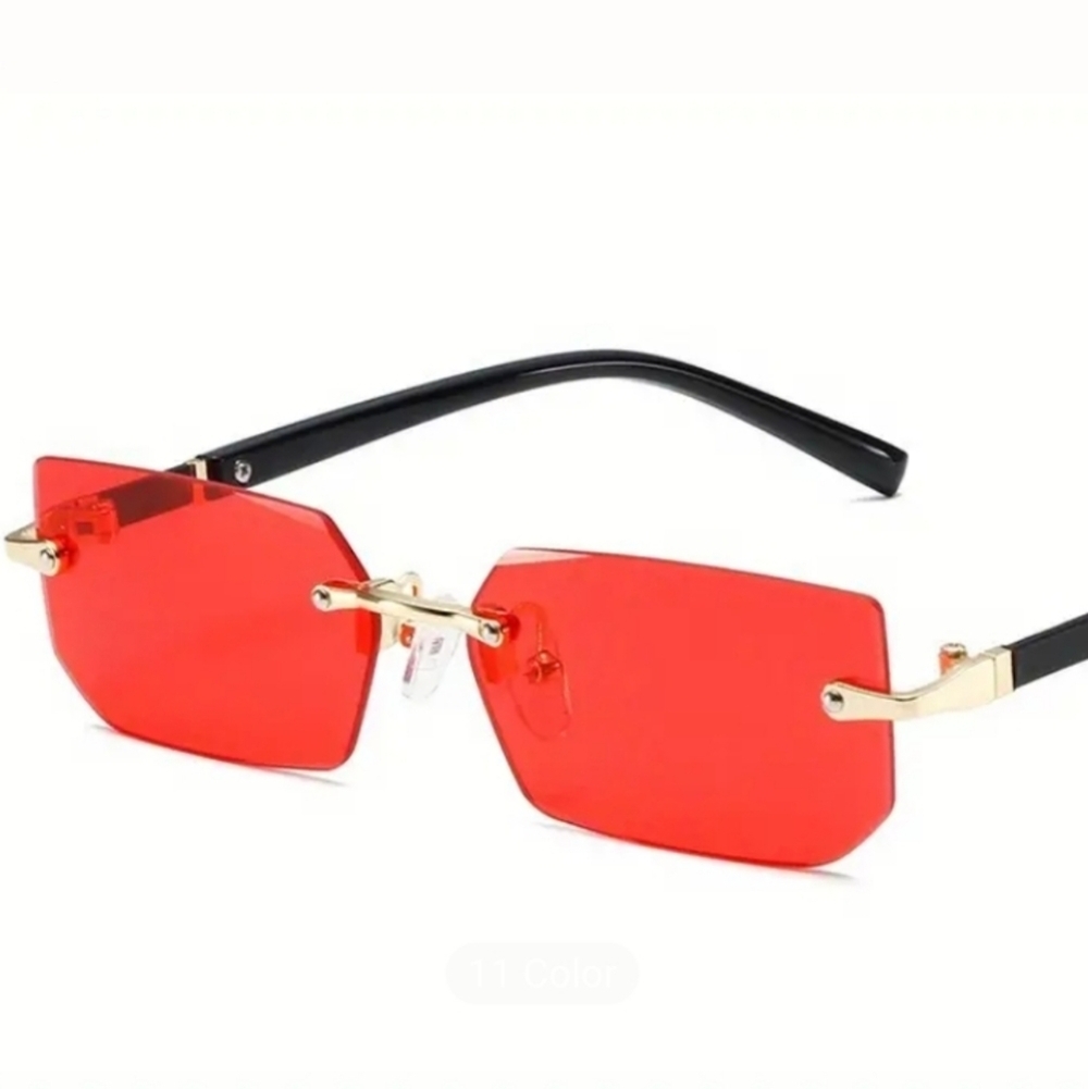 Stylish Rimless Red Sunglasses - Picture 3 of 4